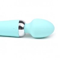 Wand Massager Dual Vibrators, 10 Functions EACH END, Rechargeable, Teal, BOTH ENDS VIBRATE INDEPENDENTLY